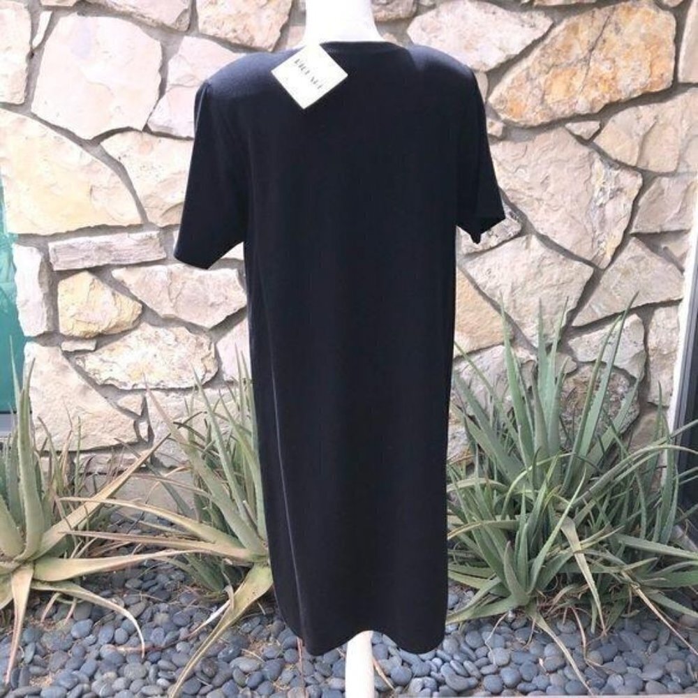Richard T-Shirt Dress Large L Womens Vintage Black Embellished Flag Cotton NWT - Picture 10 of 11